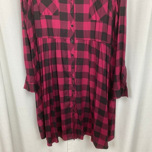 Torrid Red Plaid Button Front Shirt Dress Sz.3 - Picture 6 of 14